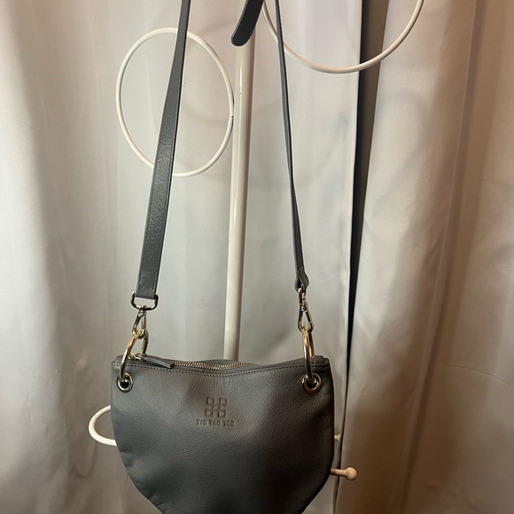 Tic Tac Toe The Moon Bag Grey Bolivians Paris Top Grain Leather - Picture 3 of 9